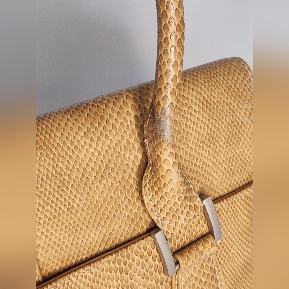 CHARLIE LAPSON Tan Leather Snake Satchel Handbag Purse - Picture 9 of 11